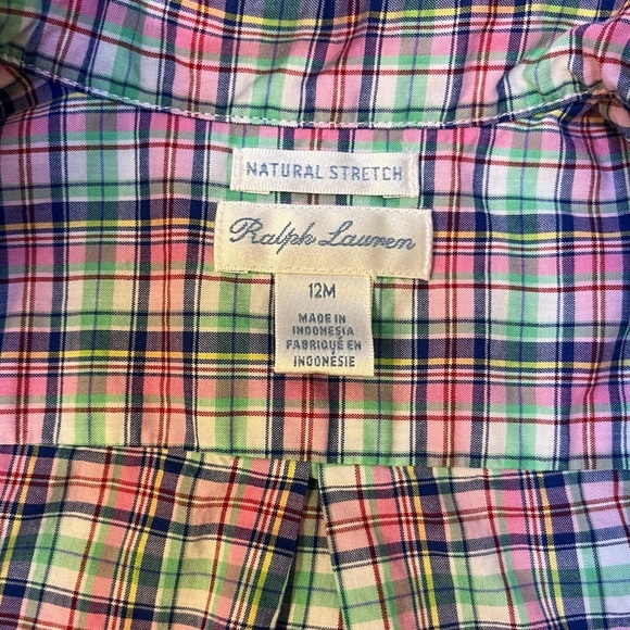 EUC Ralph Lauren Short Sleeve Button Down Plaid Shirt 12 months - Picture 2 of 6